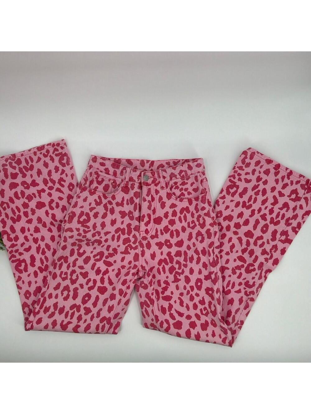 Pink High Waisted Leopard Print Flare Pants Size 2